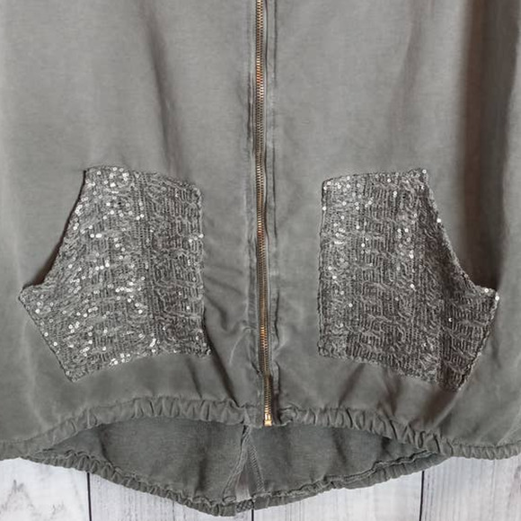 New Collection | Gray Vintage Wash Mixed Media BLING Full-Zip Hoodie - Picture 4 of 8